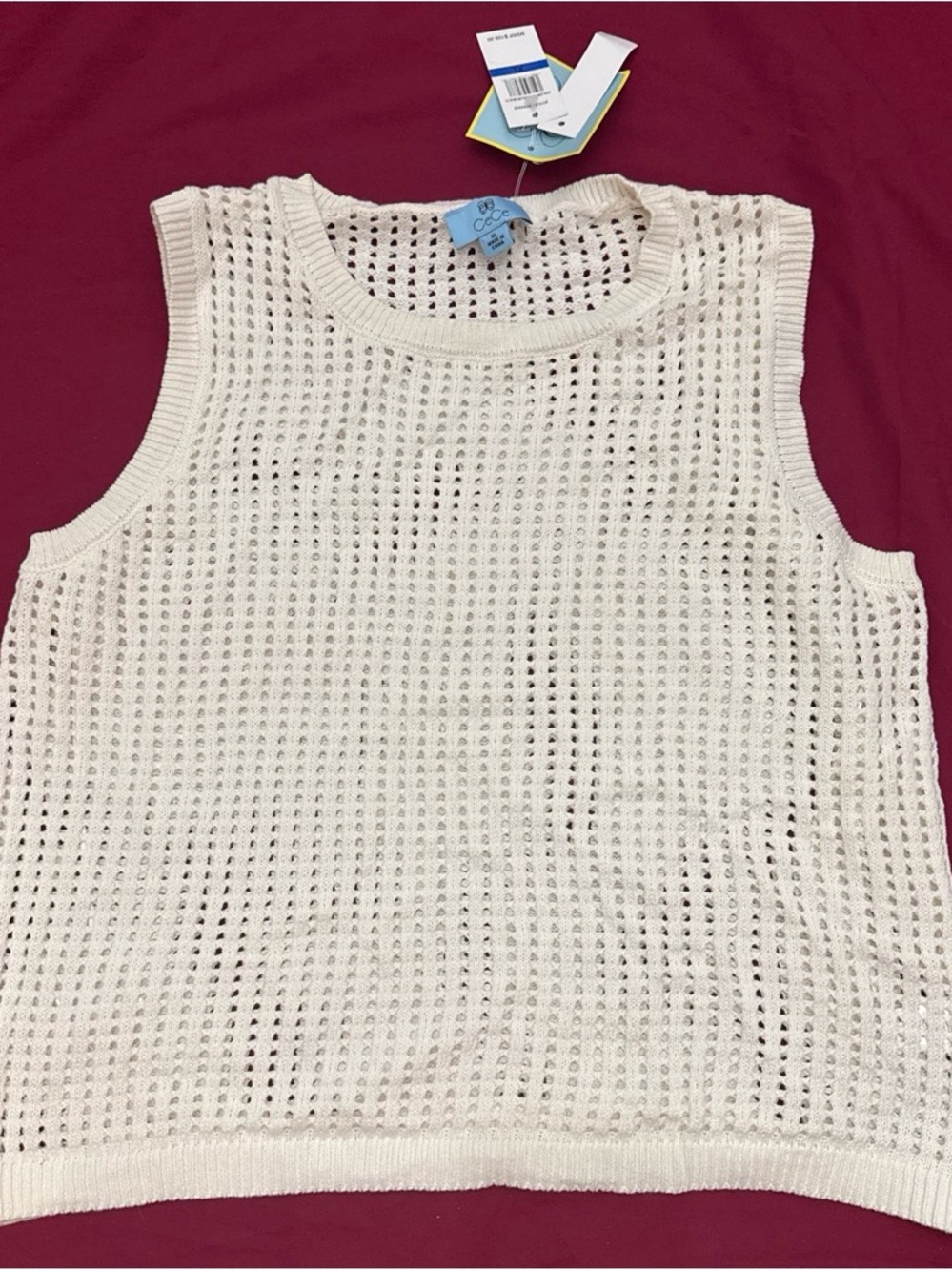 CeCe Open-Knit Sleeveless Tank in Cream